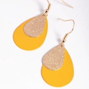 LOVISA Contemporary Mustard Yellow/Gold Glitter Teardrop Dangle Earrings**NEW!